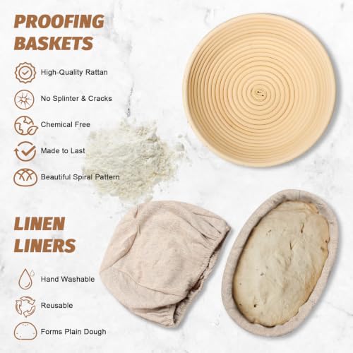 Sourdough Bread Proofing Basket Set - 9" Round & 10" Oval Banneton Kit