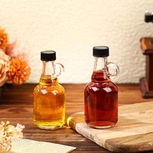 Blushtier 48 Pack 3.4 oz Glass Syrup Bottles with Handle & Black Lids