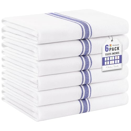 100% Cotton Kitchen Towels 6-Pack, Absorbent Dish Cloths with Hanging Loop