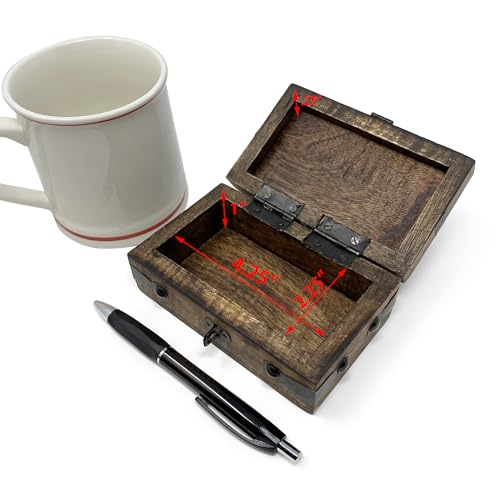 Small Wooden Treasure Chest Box with Antique Iron Lock and Skeleton Key