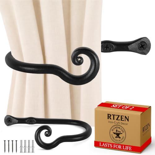 Wrought Iron Curtain Tiebacks, Heavy Duty Metal Drapery Holdbacks, 2 Pack