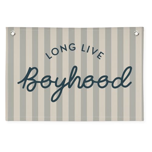 Long Live Boyhood Linen Wall Banner - 30x20 Inch Nursery Decor