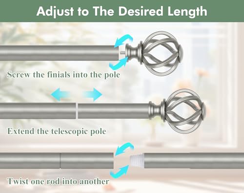 Adjustable 32-58 Inch Curtain Rod, 7/8 Inch Heavy Duty Single Window Rod