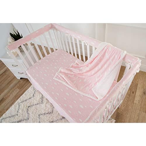 American Baby Company Heavenly Soft Chenille Sherpa Blanket Set, 3D Pink Cloud, for Girls