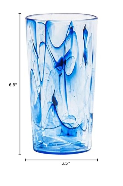 Abode Homewares Aegean 23 oz Durable Acrylic Jumbo Drinking Glasses, Shatter-Resistant and Dishwasher-Safe Indoor/Outdoor Drinkware, Ideal for Water, Iced Tea, Juice, and Cocktails - Blue - Set of 6