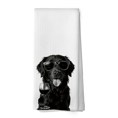 Flat-Coated Retriever Wine & Kitchen Dish Towels, 16x24in, Coated Retriever Gifts