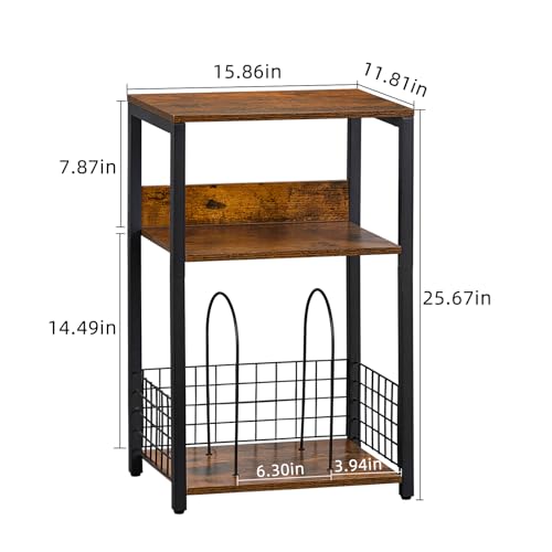 3-Tier Record Player Stand with Vinyl Album Storage, Rustic End Table
