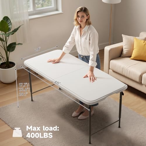 4-Foot Adjustable Height Folding Table - Heavy Duty Portable Utility Table