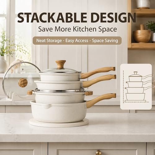 13-Piece Nonstick Ceramic Cookware Set - Non-Toxic Pots and Pans Set