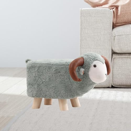 Animal Sheep Footstool Ottoman - Soft Teddy Velvet Kids Stool with Wood Legs