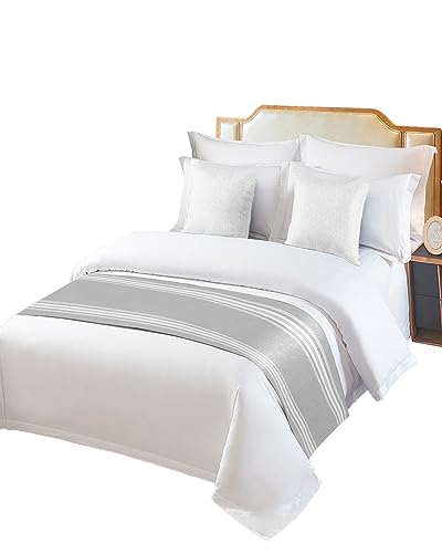 Grey Striped Satin King Size Bed Runner - Modern Luxury Bed Scarf (94x20 In)