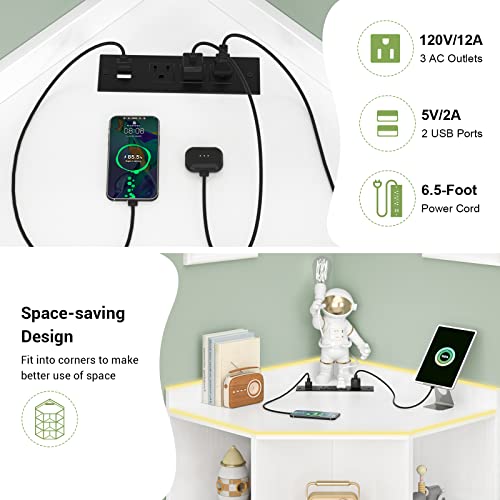 4-Tier Corner Storage Cabinet with Charging Station and USB Ports, White