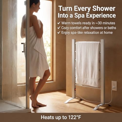 6-Bar Electric Heated Towel Rack - Wall Mounted or Freestanding Dryer