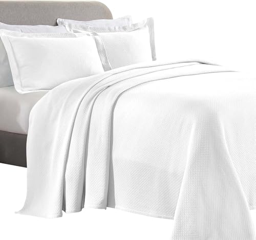 SUPERIOR Solitaire Cotton Bedspread Quilt Set, All Season - Twin, White