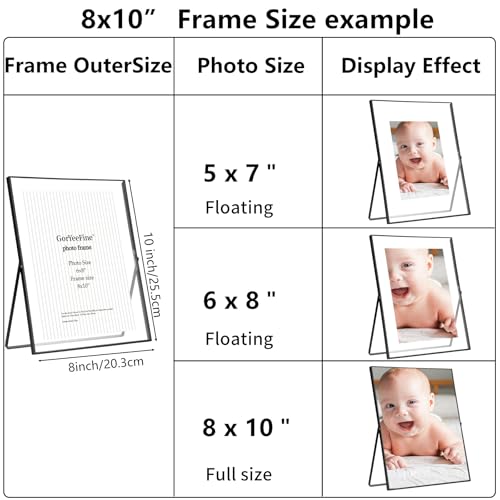 GorYeeFine 8x10 Inch Black Floating Metal Beaded Photo Frame with Tempered Glass - 1 Pack