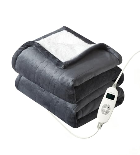 Electric Heated Throw Blanket, 50x60 Flannel Sherpa with 10 Heat Levels