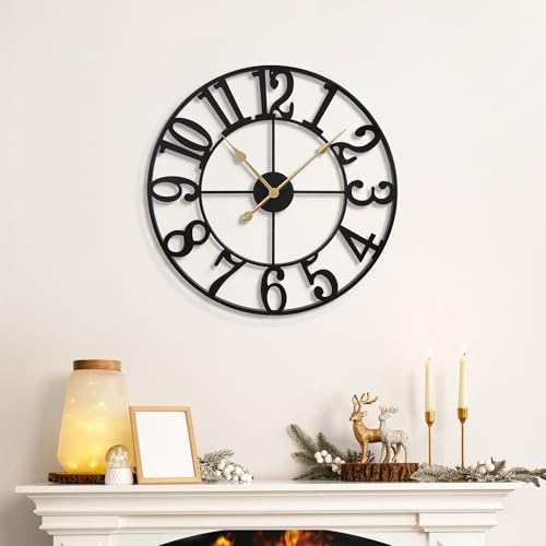 13.5-Inch Silent Metal Wall Clock, Round Decorative Farmhouse Clock