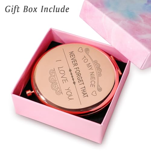 Personalized Niece Gift - Engraved Compact Mirror from Auntie, Sentimental Mother’s Day & Birthday Gift - Rose Design