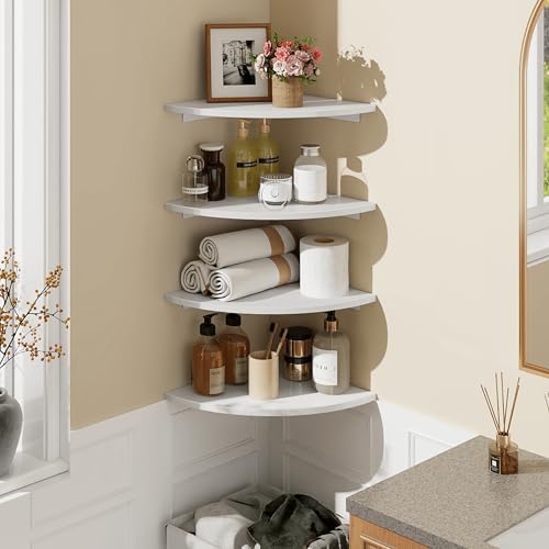 12-Inch Round Corner Floating Shelves, Set of 4 White Wall Mount Shelves