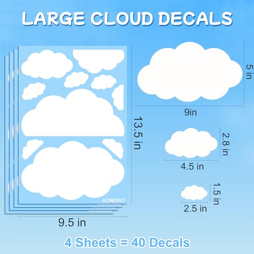 Cloud Wall Decals - 40 Pcs Peel and Stick Removable Wall Stickers for Nursery