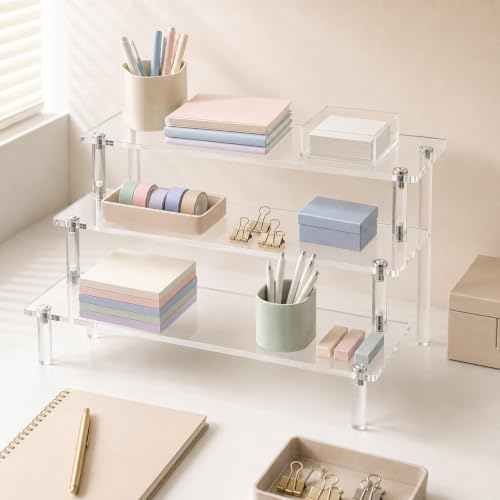 3-Tier Acrylic Display Riser Stand for Collectibles, Perfume, and Desserts
