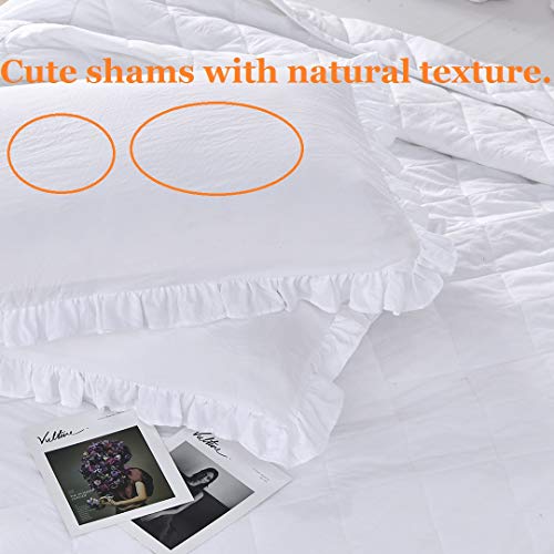 White Ruffle Skirt Bedspread Set - Queen 3-Piece Farmhouse Bedding