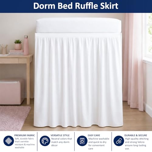 Twin XL 36-Inch Drop Dorm Bed Skirt - Soft Microfiber Dust Ruffle (White)