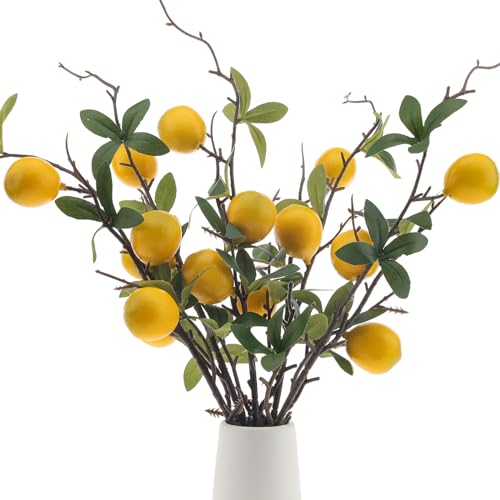 Artificial Yellow Lemon Branches - 5PCS Faux Fruit Decor 19.3"