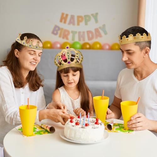 6 Pcs Foam Gold Crown Set with Gems for Kids Birthday Party Hats