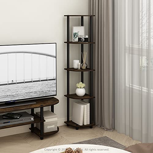 5-Tier Corner Bookshelf Space-Saving Open Storage Shelf, Amber Pine