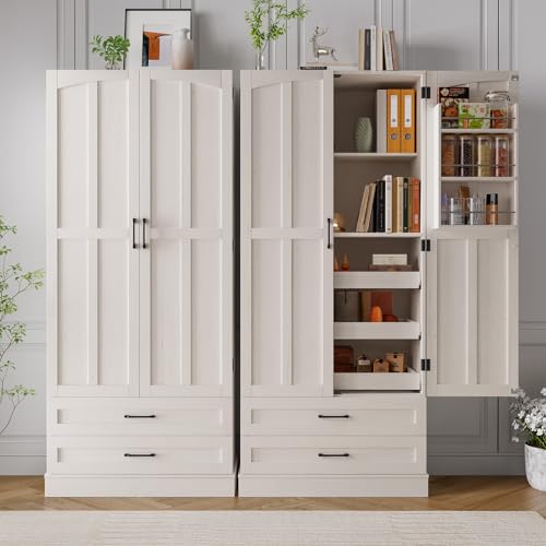 71" Tall Kitchen Pantry Cabinet with Pull-Out Shelves and Drawers