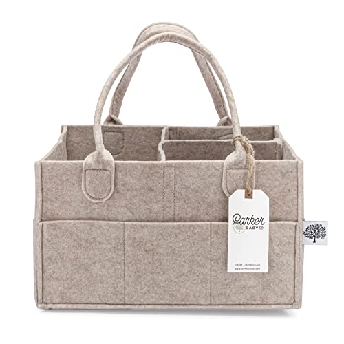 Parker Baby Felt Diaper Caddy Organizer - Oatmeal Portable Nursery Storage Bin