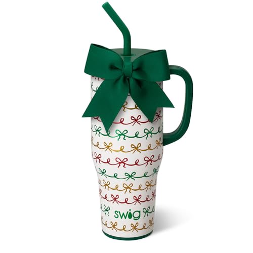 Swig Life 40oz Insulated Tumbler with Handle & Straw - Christmas Bows