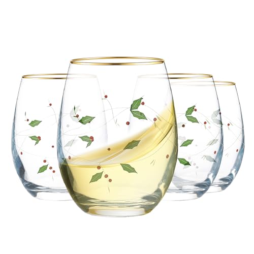 Gold Rim Stemless Wine Glasses Set of 4 20oz Borosilicate Handcrafted Italian Drinkware