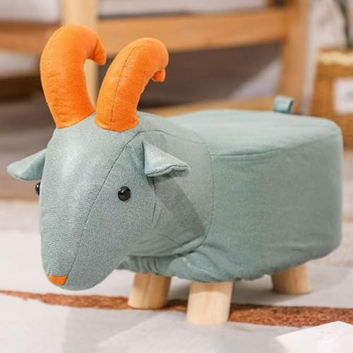Blue Sheep Animal Footstool Ottoman - Kids Cartoon Stool with Wood Legs