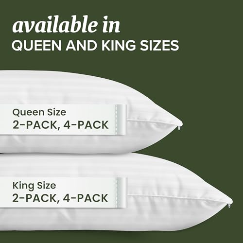 King Size Cotton Pillow Protectors - Zippered Breathable Cover, 2 Pack