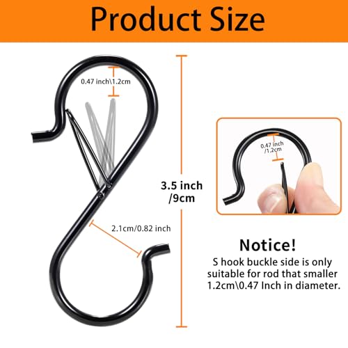 12-Pack 3.5-Inch Heavy Duty S Hooks with Safety Buckle - Black Metal Hangers