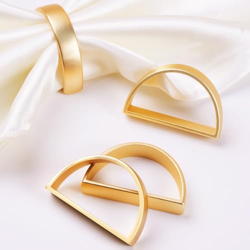 Gold Semicircle Napkin Rings - Set of 12 Metal Table Decor Holders