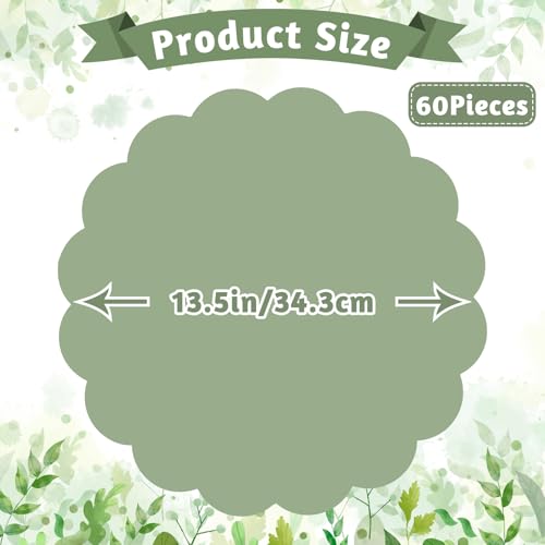 60 Pcs Sage Green Paper Placemats, 13.5 Inch Scalloped Disposable Table Mats