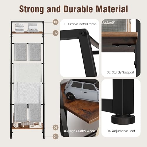 6-Tier Blanket Ladder Shelf, Wall-Leaning Metal Rack for Towels and Throws