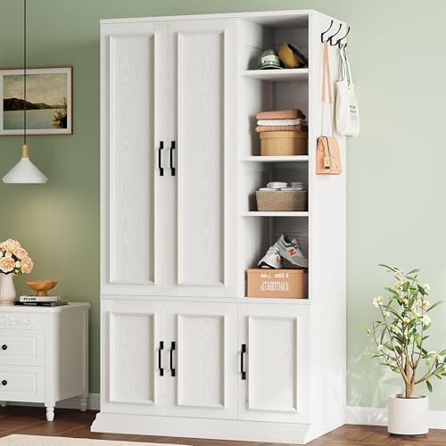 5-Door Bedroom Wardrobe Closet, 70-inch Wooden Storage Cabinet Organizer