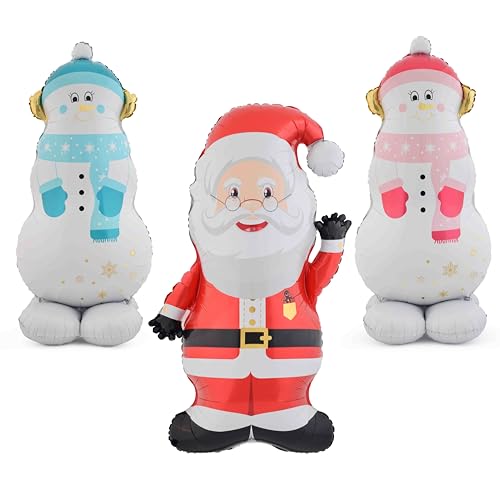 Giant Snowman and Santa Balloon Set - 3 Pcs Christmas Party Balloons with Base