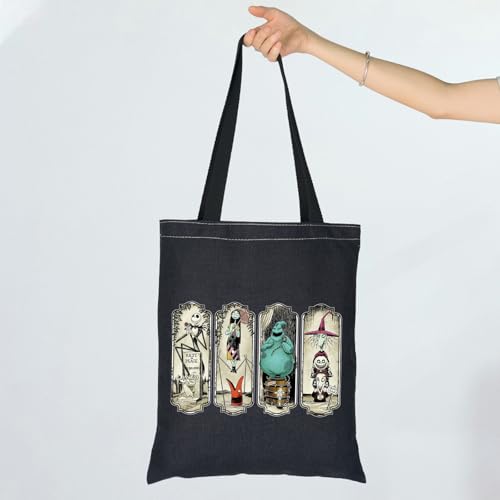 Horror Movie Fans Gift Tote Bag Jack and Sally Spooky Season Zero Inspired Shopping Bag