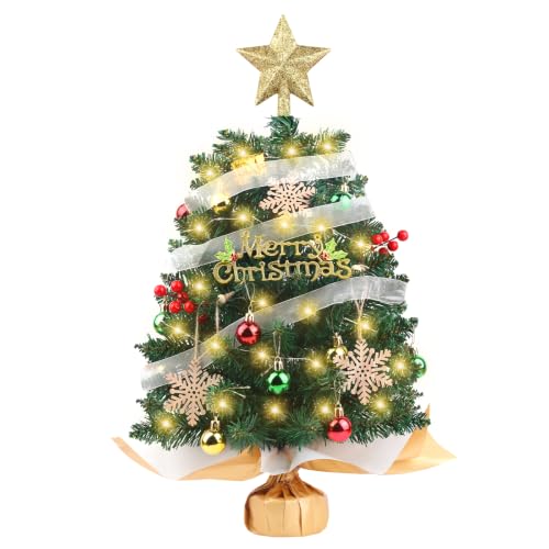 HOMDAILY 2ft Mini Christmas Tree with Lights - Green Tabletop Holiday Decor