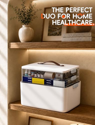 3-Tier Medicine Storage Box with Clear Trays and Carry Handle