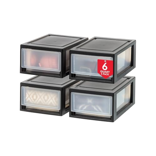 Small Stacking Drawer Storage Organizer 6 Qt 4-Pack Black