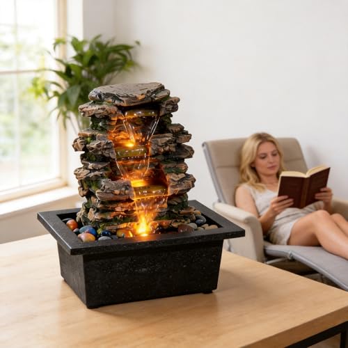 Indoor Tabletop Water Fountain with Automatic Pump & River Rocks