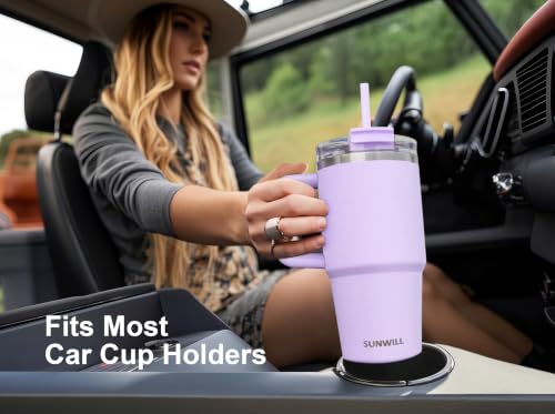SUNWILL 20 oz Insulated Travel Tumbler with Handle & Straw - Powder Coated Orchid
