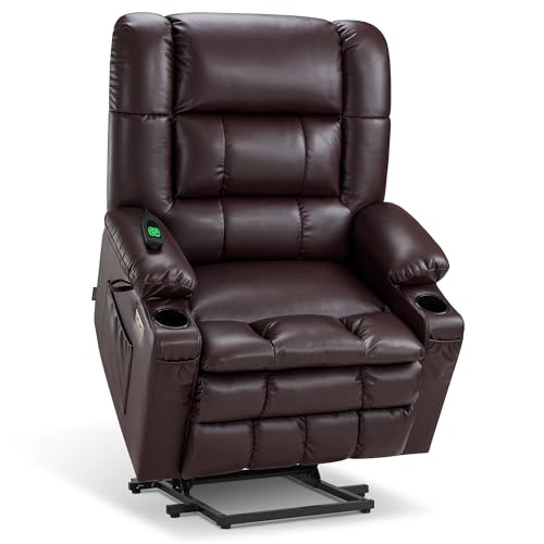 Oversized Dual Motor Power Lift Recliner with Heat and Massage, Dark Brown