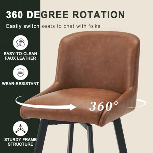 Set of 3 Swivel Counter Height Bar Stools, 26-Inch Upholstered Chairs
